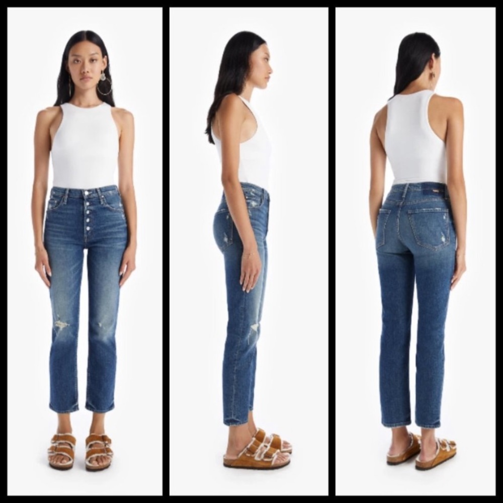 MOTHER Denim Pixie Tomcat Ankle Born to Bite Exposed Button Fly Straight Jean